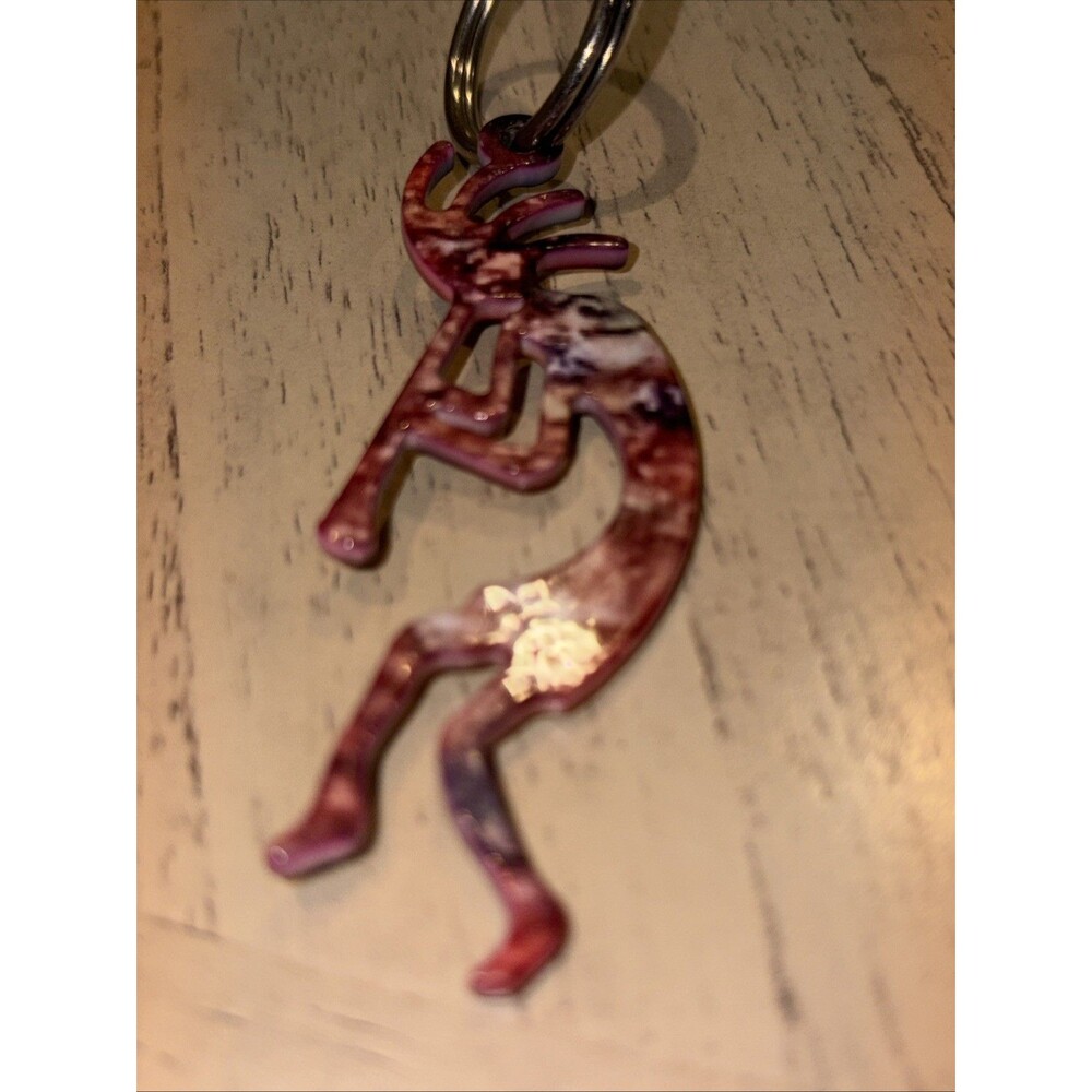 Southwestern Keychain 3” Art Enameled Metal Flute Player Multicolor Collectible